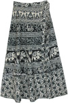 Elephant Floral Ethnic Printed Black White Wrap Skirt