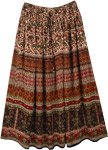 Brown Bagru Print Rayon Skirt with Paisley Print