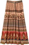 Folk Bagru Print Boho Skirt in Beige and Red [7525]