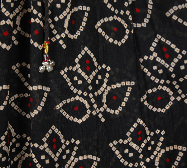 Black and Red Bandhej Printed Rayon Long Skirt