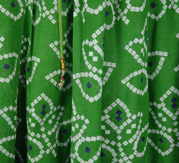 Green Blue Festival Block Print Rayon Long Skirt