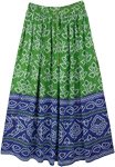 Green Blue Festival Block Print Rayon Long Skirt