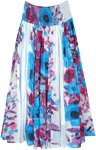 White and Blue Floral Long Cotton Skirt with Smocked Waist