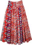 Bohemian Cotton Voile Flared Skirt in Red and Purple with Smocked Waist [7534]