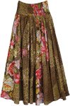 Flared Skirt with Floral Print in Pink and Brown [7536]
