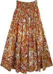 Smocked Waist Flared Cotton Voile Skirt with Paisley Print