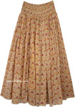 Sandstone Floral Boho Cotton Skirt with Smocked Waist