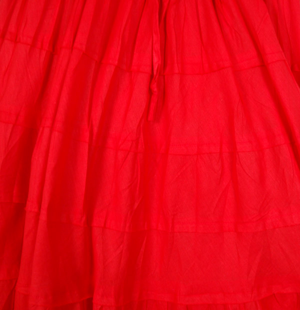 Rakish Red Tiered Cotton Long Skirt