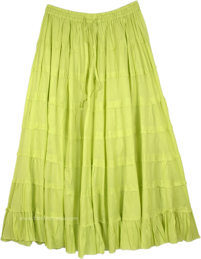 Lime Green Long Tiered Full Cotton Skirt