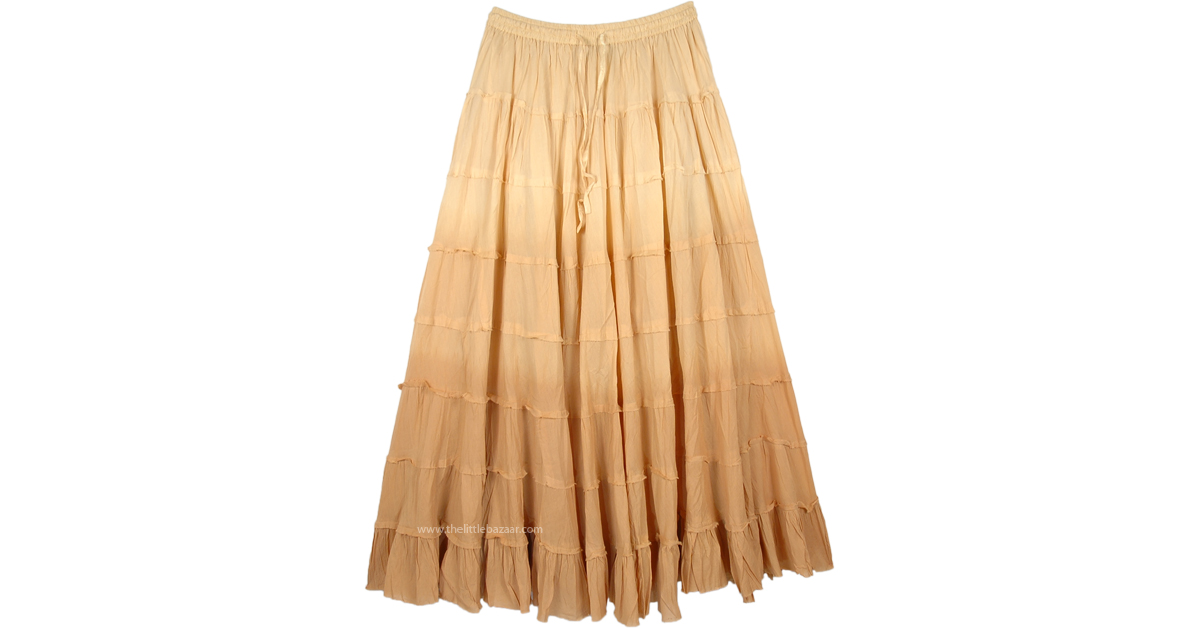 Beige Ombre 8 Tiers Cotton Long Skirt | Beige | Tiered-Skirt, Maxi ...