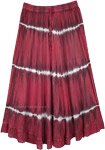 Crimson Red Acid Wash Tie Dye Skirt in Rayon