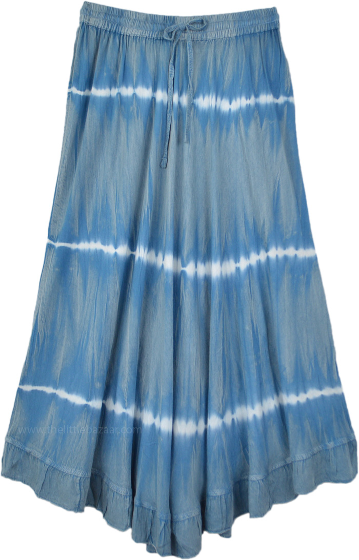 Stone Blue Acid Wash Tie Dye Skirt in Rayon