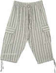 Gray Smoke Boho Striped Capri Trousers with Pockets