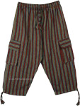 Hippie Woods Striped Boho Capri Pants with Pockets