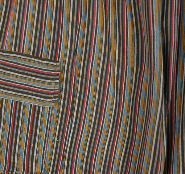 Khaki Striped Cotton Unisex Boho Pants with Pockets