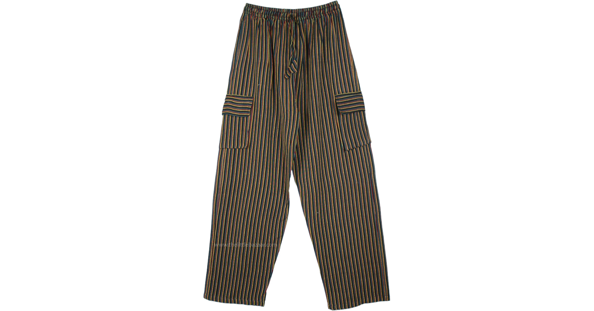 Boho Striped Woven Cotton Pants with Pockets | Black | Split-Skirts ...