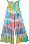 Smocked Waist Rayon Tie Dye Palazzo Pants in Aqua Blue