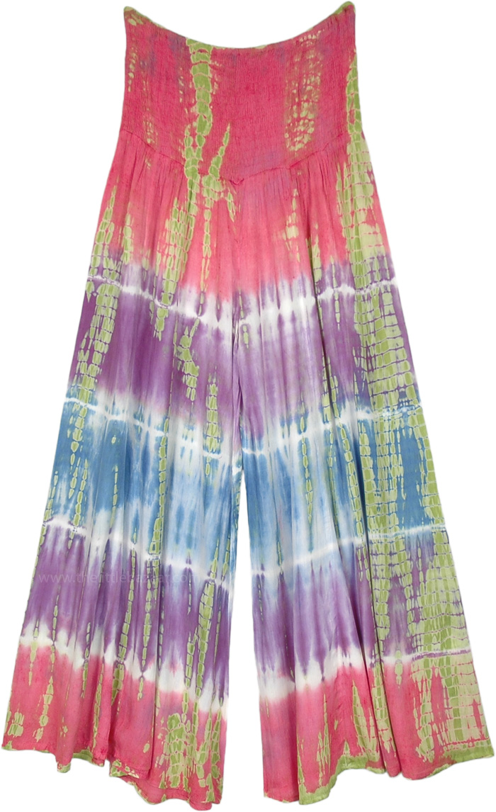 Pastel Paradise Smocked Waist Rayon Tie Dye Palazzo Pants ...