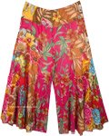 Magenta Blossoming Flowers Flared Cotton Pants