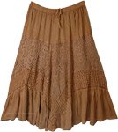 Sandstone Brown Color Long Skirt with Full Flare and Lace Tier [7653]