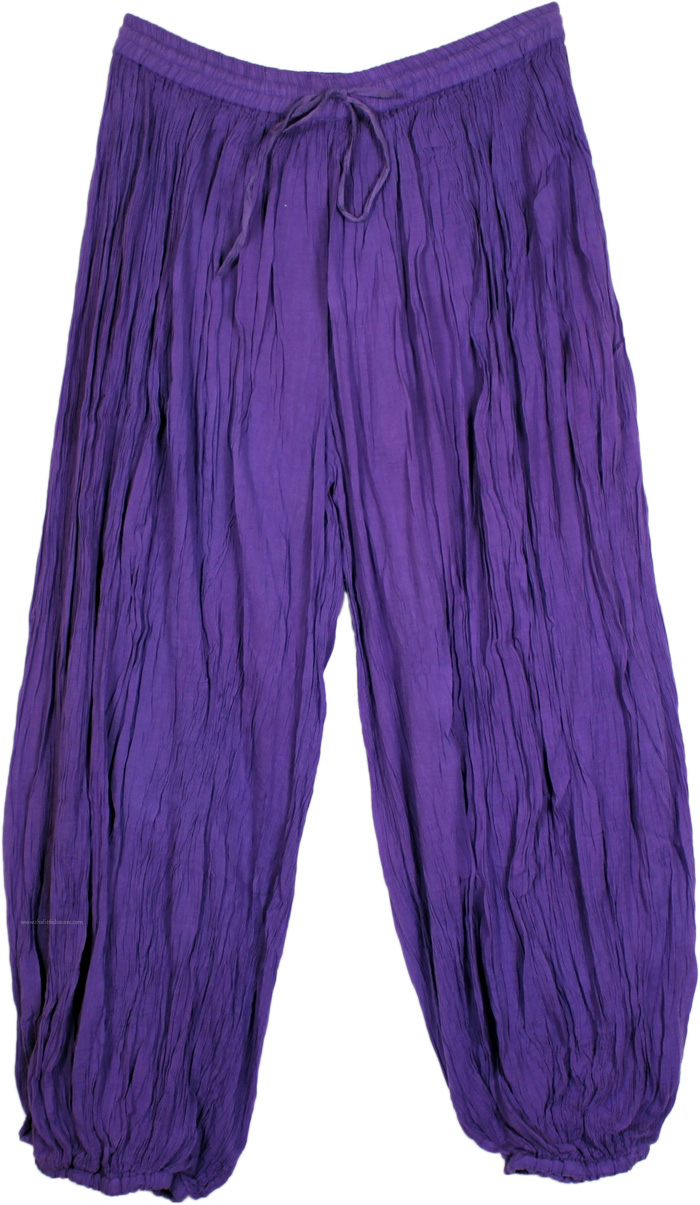 Eggplant Purple Crinkled Boho Cotton Harem Pants