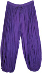 Eggplant Purple Crinkled Boho Cotton Harem Pants