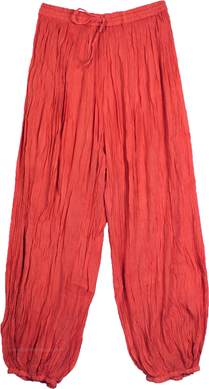 Bittersweet Orange Crinkled Cotton Harem Pants