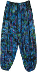 Blue Harem Crinkle Tie Dye Pants with Floral Print