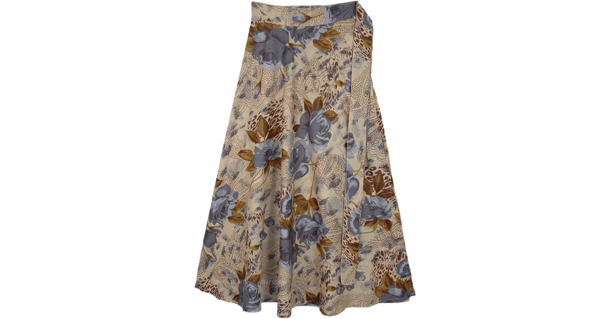 Suave Floral Beige Wrap Around Skirt | Beige | Wrap-Around-Skirt, XL ...