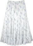 Tiered Full Printed Broomstick Skirt in Snowy White [7680]