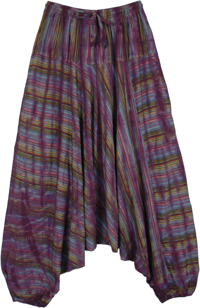 Woven Cotton Purple Striped Aladdin Pants with Pockets | Purple | Split ...