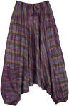 Woven Cotton Purple Striped Aladdin Pants with Pockets