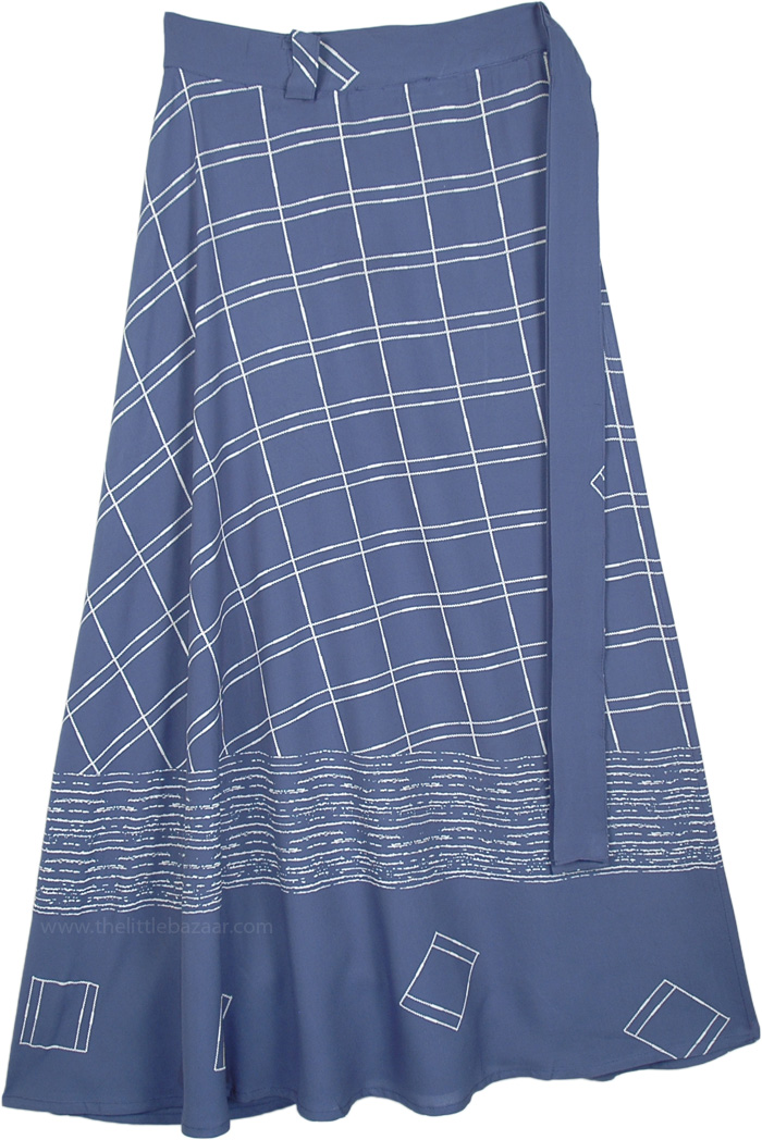 San Marino Blue Soft Rayon Printed Long Wrap Skirt | Blue | Wrap-Around ...