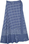 Block Printed Blue Long Skirt with Wrap Around Waist [7705]