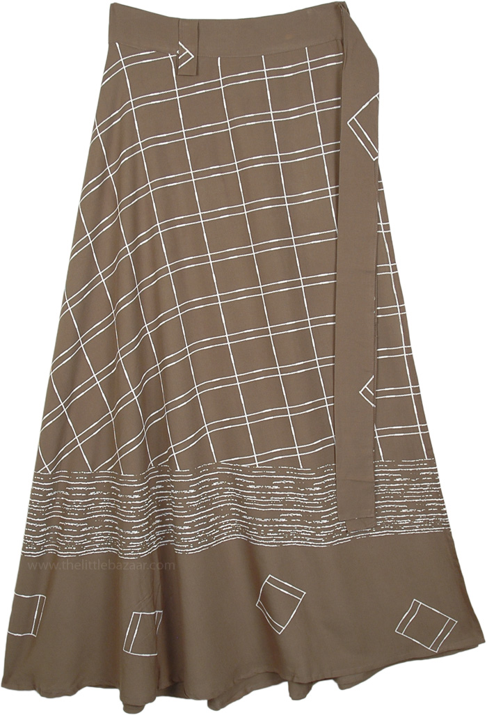 Roman Coffee Brown Rayon Long Bell Wrap Skirt