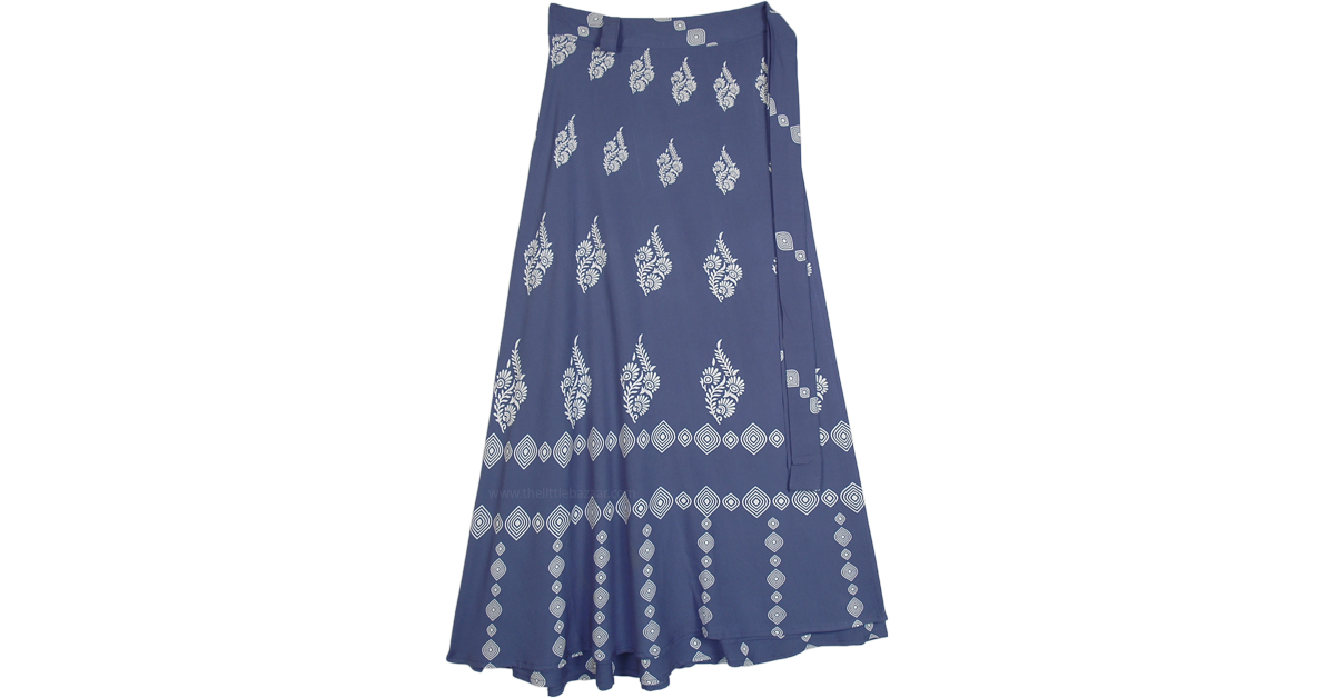 Blue Bayoux Soft Rayon Printed Long Wrap Skirt | Blue | Wrap-Around ...