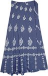Block Printed Blue Long Skirt with Wrap Around Waist [7708]