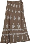 Block Printed Sage Long Skirt with Wrap Around Waist [7709]