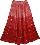 Pink Red Long Skirt with Mirrors