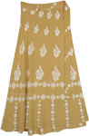 Block Printed Mustard Long Skirt with Wrap Around Waist [7710]