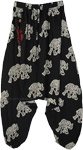 Elephant Print Hippie Unisex Harem Pants in Black [7712]