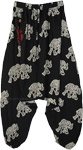 Elephant Print Unisex Harem Black Pants with Front Pocket