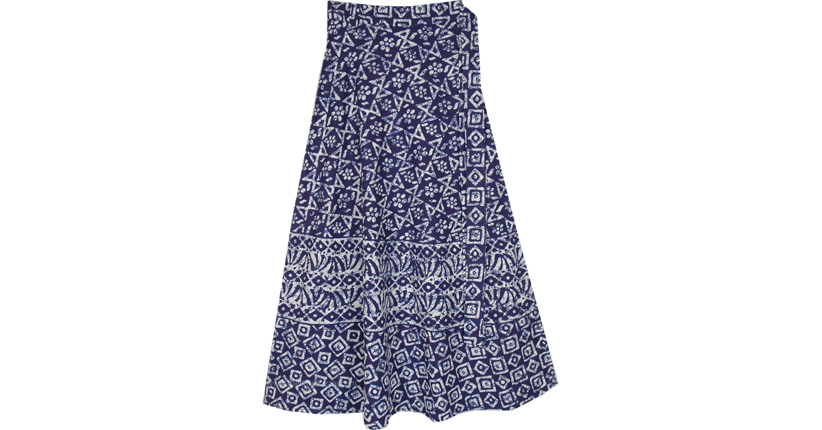 Starry Night Floral Bohemian Wrap Around Skirt | Blue | Wrap-Around ...