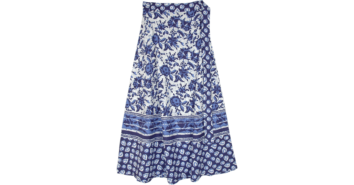 Hydrangea Blue Floral Bohemian Wrap Around Skirt | Blue | Wrap-Around ...