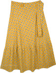 Energy Yellow Cotton Plus Size Wrap Skirt with Print [7716]