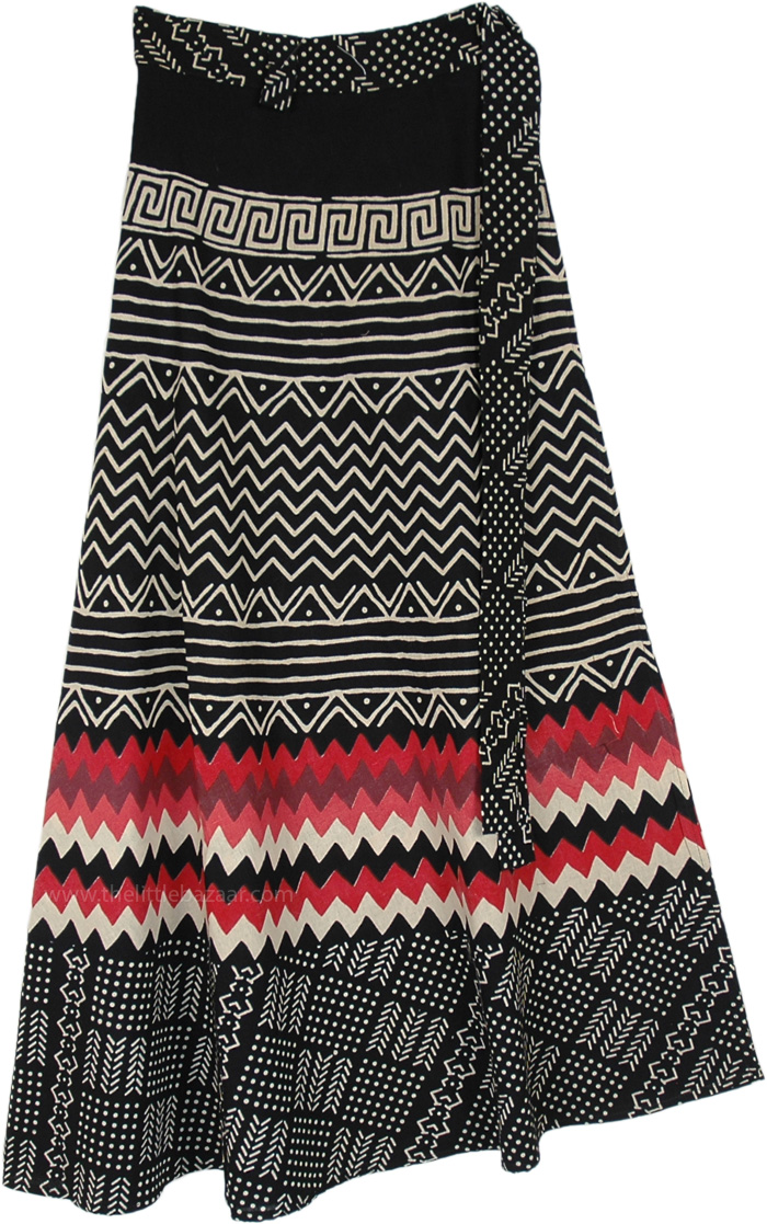 Black White Gypsy Wrap Skirt with Red Accent | Black | Wrap-Around ...