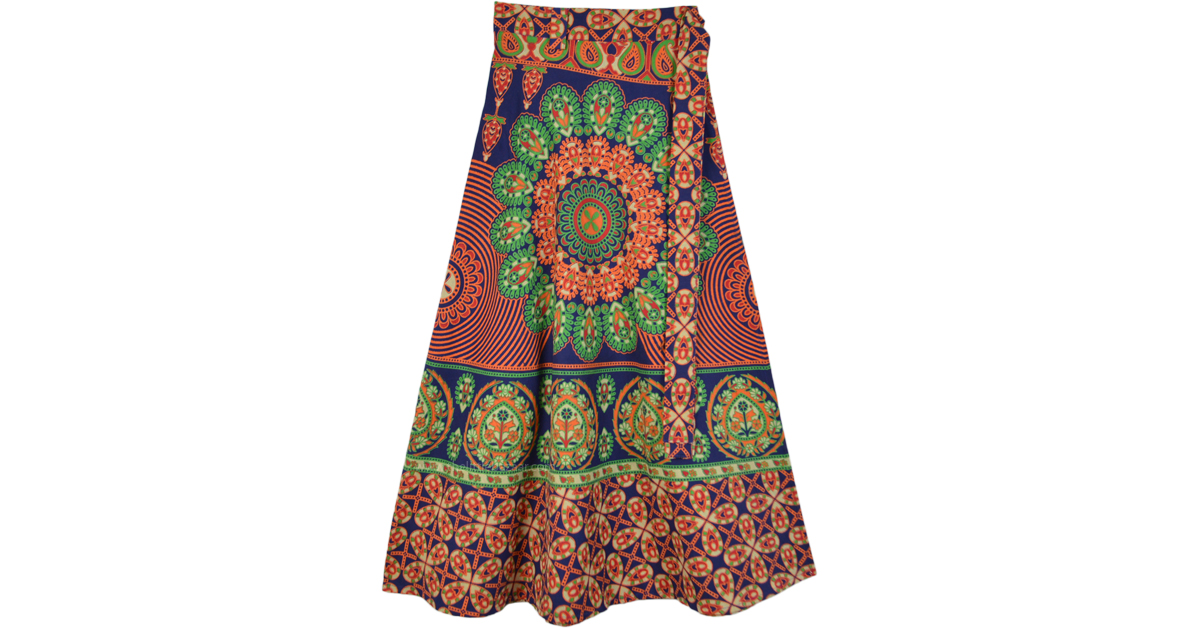 Gypsy Flower Celebration Skirt with Wrap Waist | Orange | Wrap-Around ...