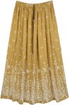 Long Maxi Gold Yellow Skirt with Leaf Print in White [7725]
