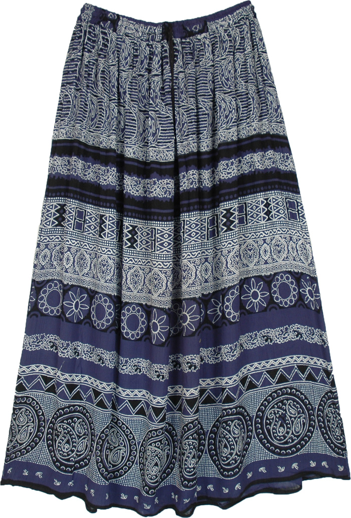 Jodhpur Blue Ethnic Printed Long Gypsy Skirt