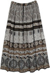 Brown Long Skirt in Rayon with Ethnic Print [7727]